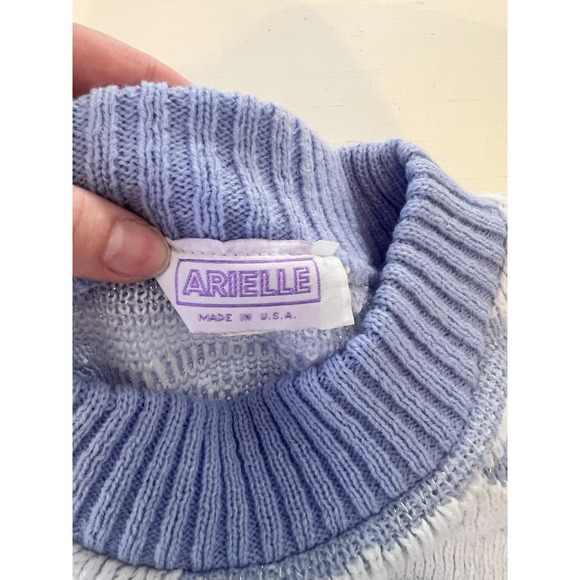 Vtg Arielle Woman's Floral Geometric Cottagecore Purple White Glitter Sweater - Picture 2 of 4